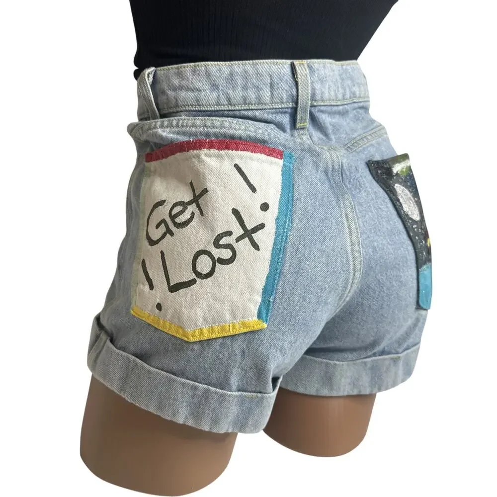 American Apparel Jeans Upcycled Denim Shorts Size 26 High Waist Cuffed USA Artsy